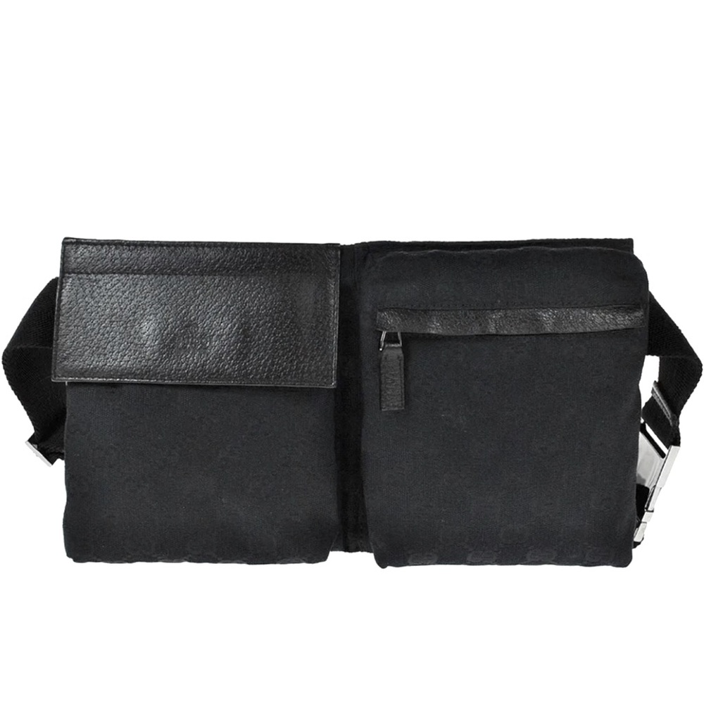 Authentic Gucci black monogram canvas waist bag fanny pack bum bag. Like New!